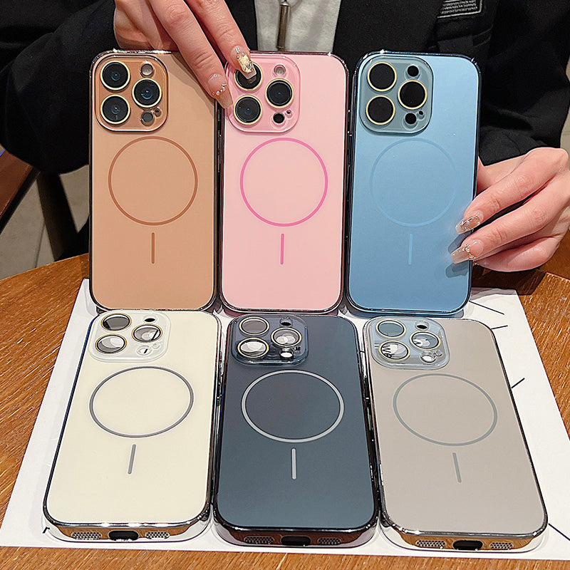 MagSafe対応 AGマット電気メッキアイスクリスタルガラス電話ケース iPhone / 17/16/15/14 Pro Max用 - フルボディ耐衝撃 | 薄型ベゼル | 内蔵クリスタルレンズプロテクター