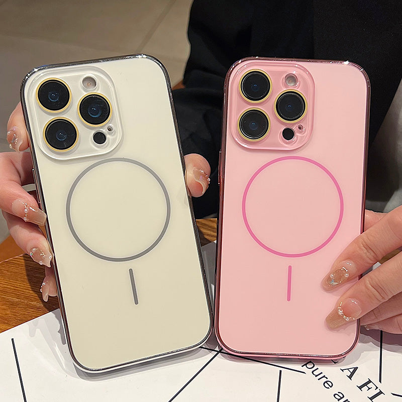 MagSafe対応 AGマット電気メッキアイスクリスタルガラス電話ケース iPhone / 17/16/15/14 Pro Max用 - フルボディ耐衝撃 | 薄型ベゼル | 内蔵クリスタルレンズプロテクター