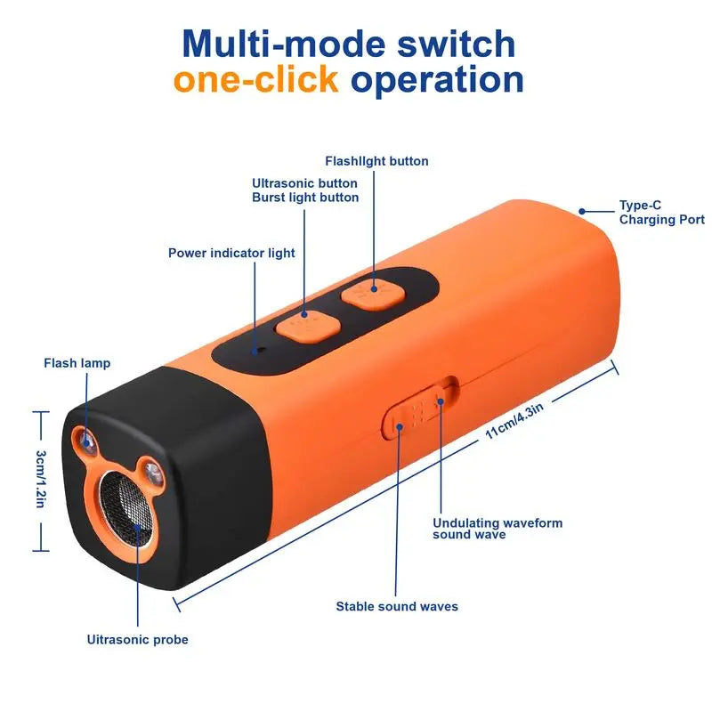 Professional Sonic Emitters Dog Training Tool Dog Bark Deterrent Device with LED Flashlight, 30ft Range Anti Bark Barking Dog Silencer,Rechargeable Portable dog barking stopper