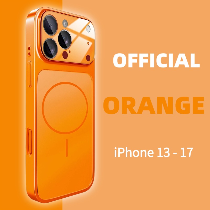 Chrome-framed orange phone case - can change the appearance of your phone to other colors, protruding lens protection, shockproof, compatible with iPhone 17/16/15/14/13/ (Pro/Max/Air/Plus)