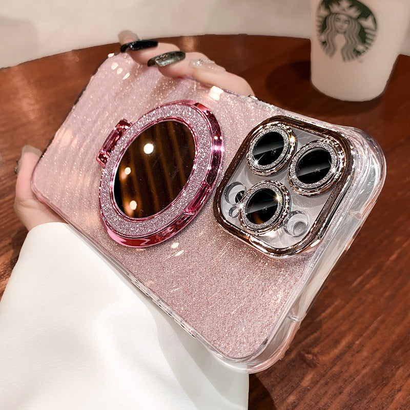 Pink Glitter Phone Case with Phone stand and Mirror | MagSafe Supported