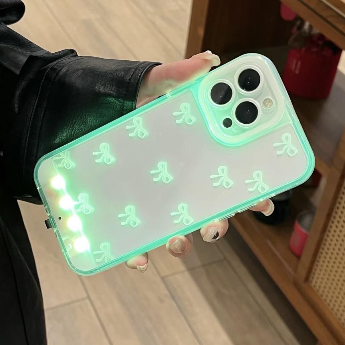 Vibrant LED Bowknot Phone Case - Lights Up on Incoming Calls/Taps, Compatible with iPhone 11/12/13/14/15/16/17 Pro/Pro Max/Plus, Stylish Protective Cover