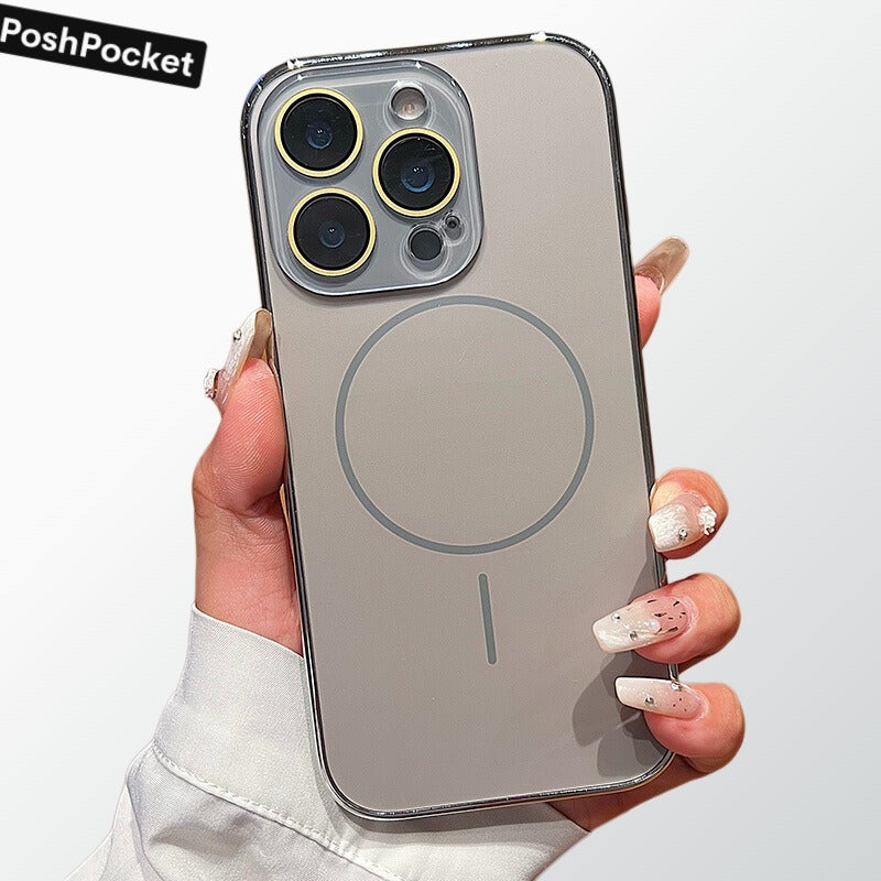 MagSafe Compatible AG Matte Electroplated Ice Crystal Glass Phone Case for iPhone /1716/15/14 Pro Max – Full-Body Shockproof | Thin Bezel | Built-in Crystal Lens Protector