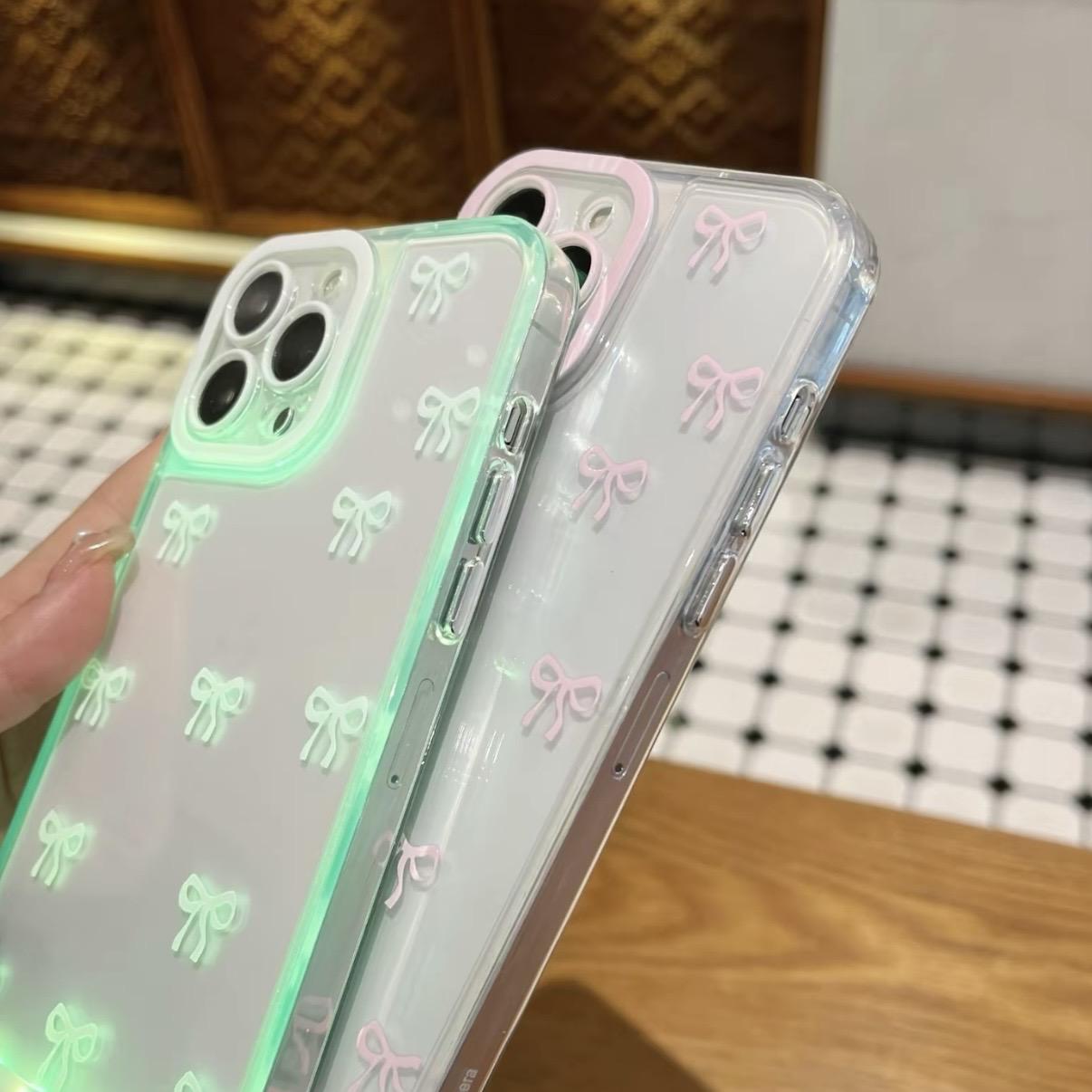 Vibrant LED Bowknot Phone Case - Lights Up on Incoming Calls/Taps, Compatible with iPhone 11/12/13/14/15/16/17 Pro/Pro Max/Plus, Stylish Protective Cover