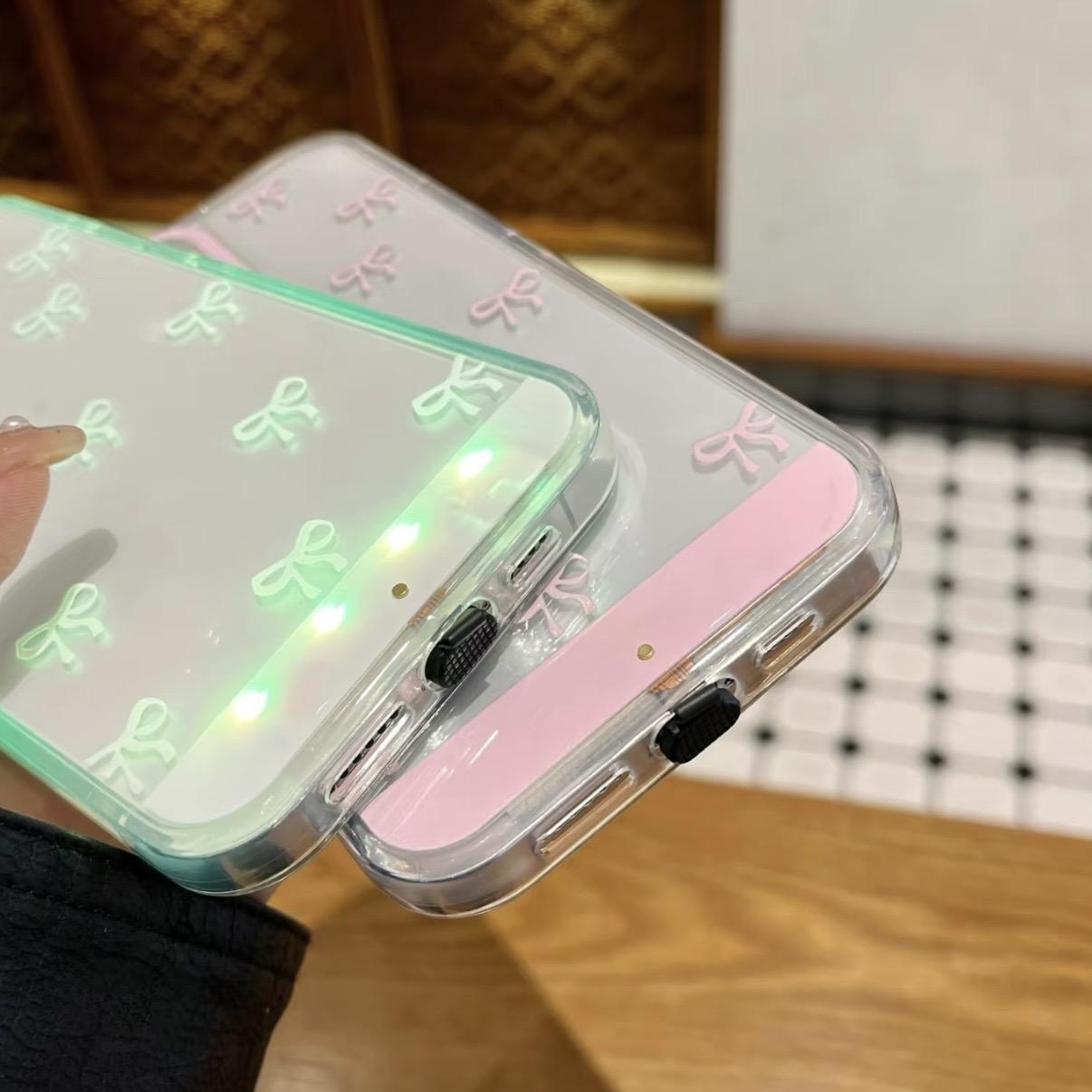 Vibrant LED Bowknot Phone Case - Lights Up on Incoming Calls/Taps, Compatible with iPhone 11/12/13/14/15/16/17 Pro/Pro Max/Plus, Stylish Protective Cover