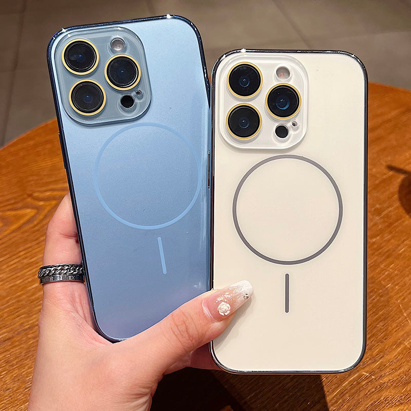 MagSafe対応 AGマット電気メッキアイスクリスタルガラス電話ケース iPhone / 17/16/15/14 Pro Max用 - フルボディ耐衝撃 | 薄型ベゼル | 内蔵クリスタルレンズプロテクター